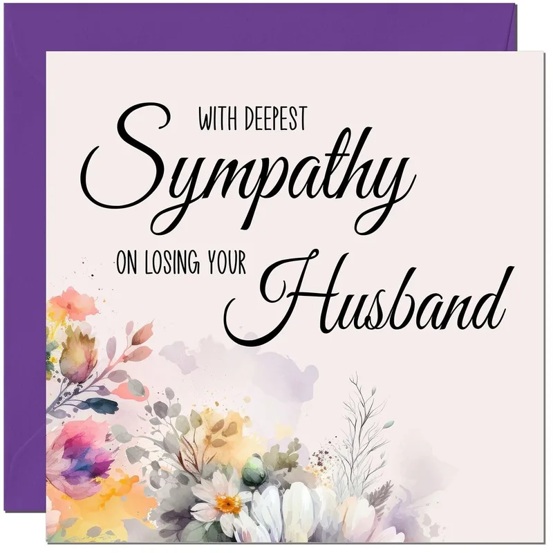Sympathy on Losing Husband Card with Watercolor Floral Bouquet Design