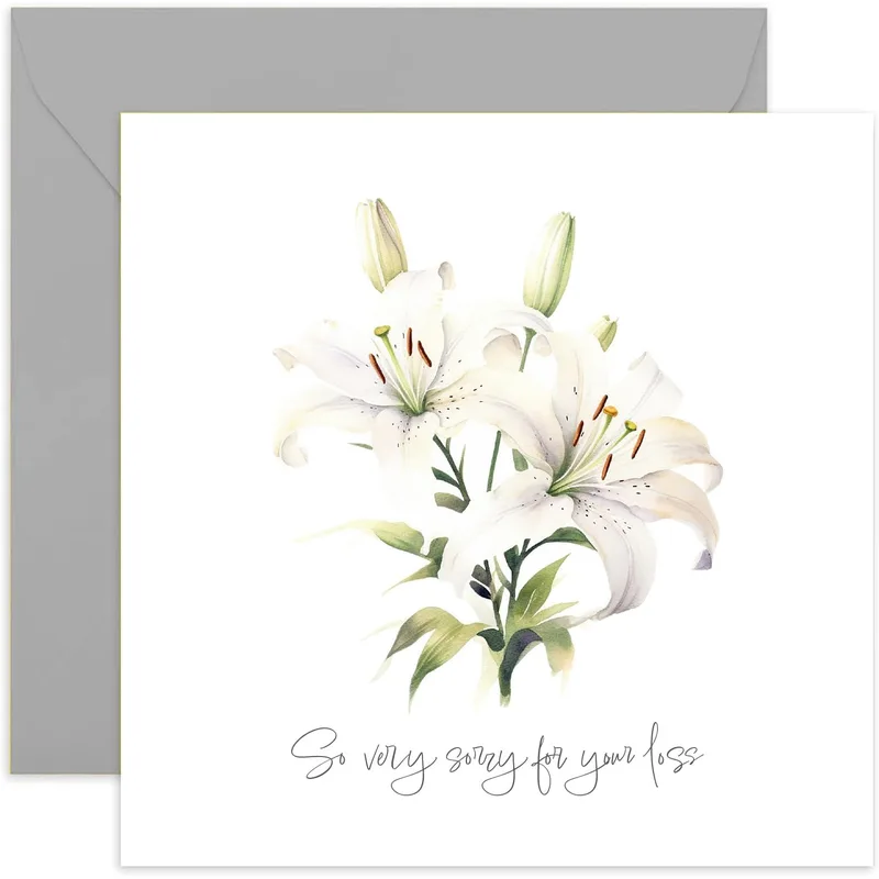 Condolence Flower Card With White Watercolor Lilies