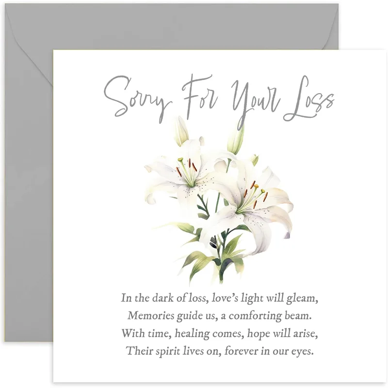 Sorry for Your Loss Sympathy White Card with Lily Poem