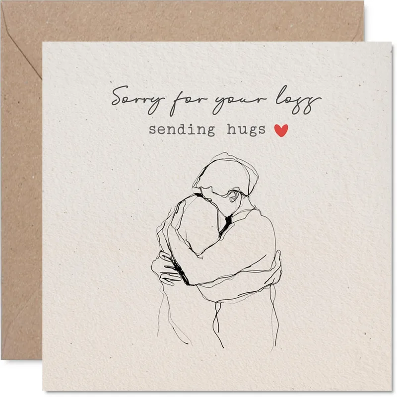 Condolence Hug Card with Line Art Hugging Figures and Heart
