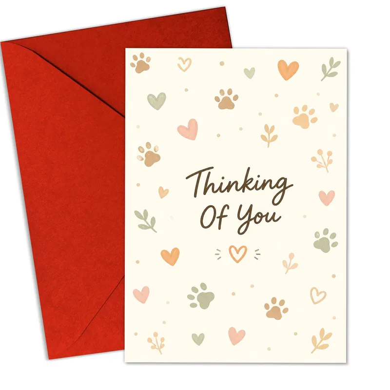 Pet Lover Thinking of You Card with Pastel Paw Prints and Hearts
