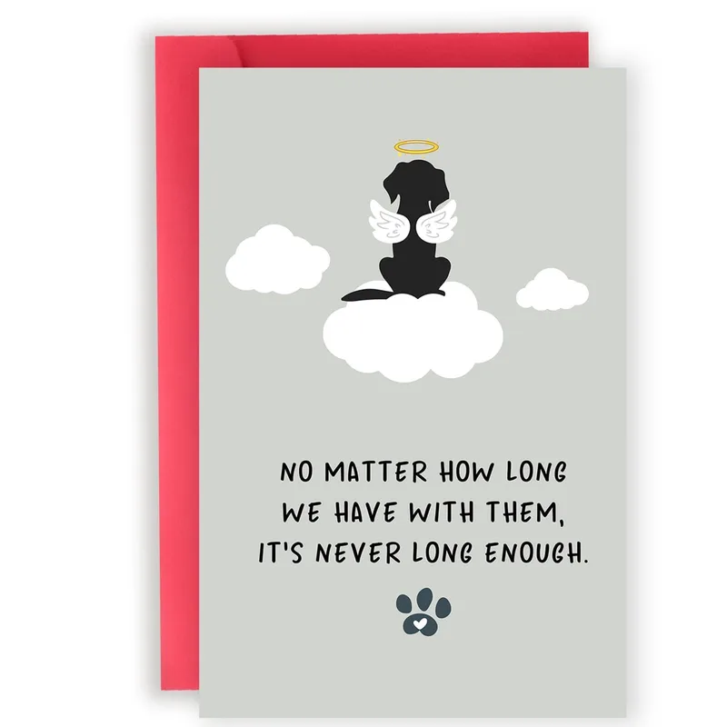 Black Dog Angel Clouds Card for Grieving Pet Parents