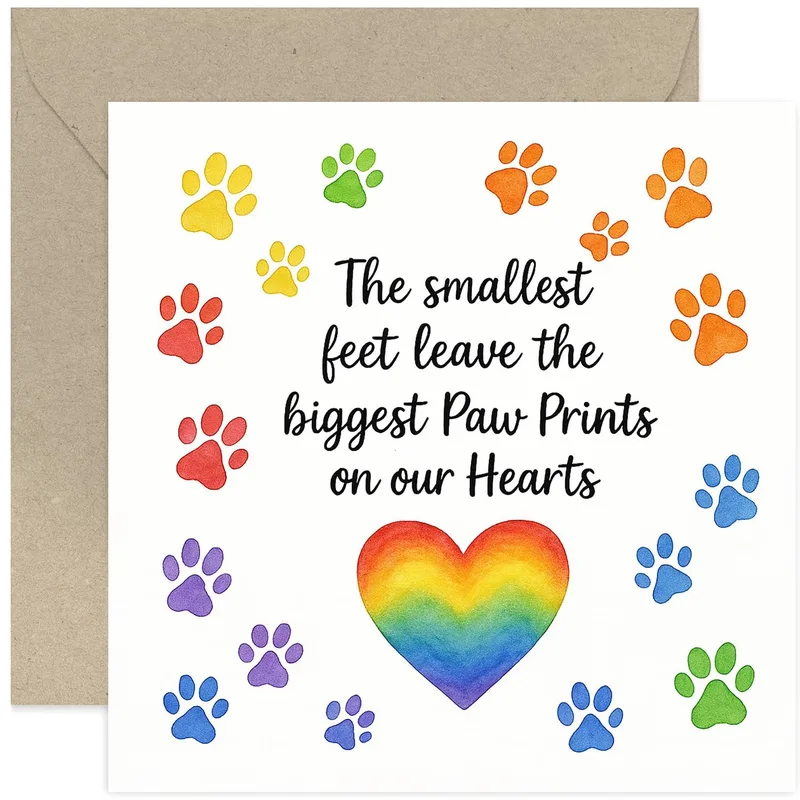 Rainbow Paw Prints Card for Pet Bereavement Sympathy