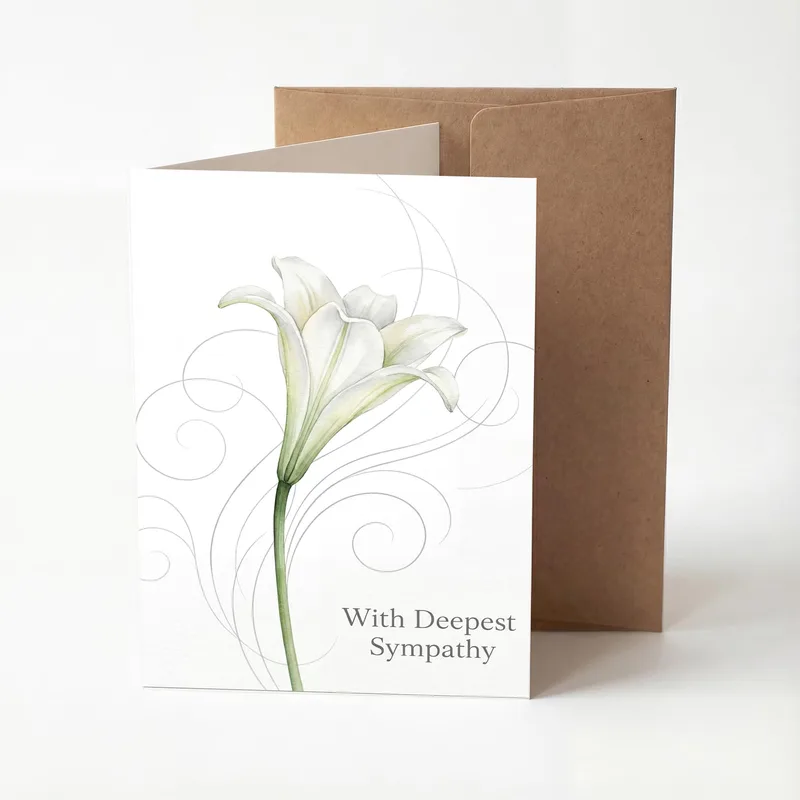White Lily Illustration Card for a Gentle Floral Condolence Message