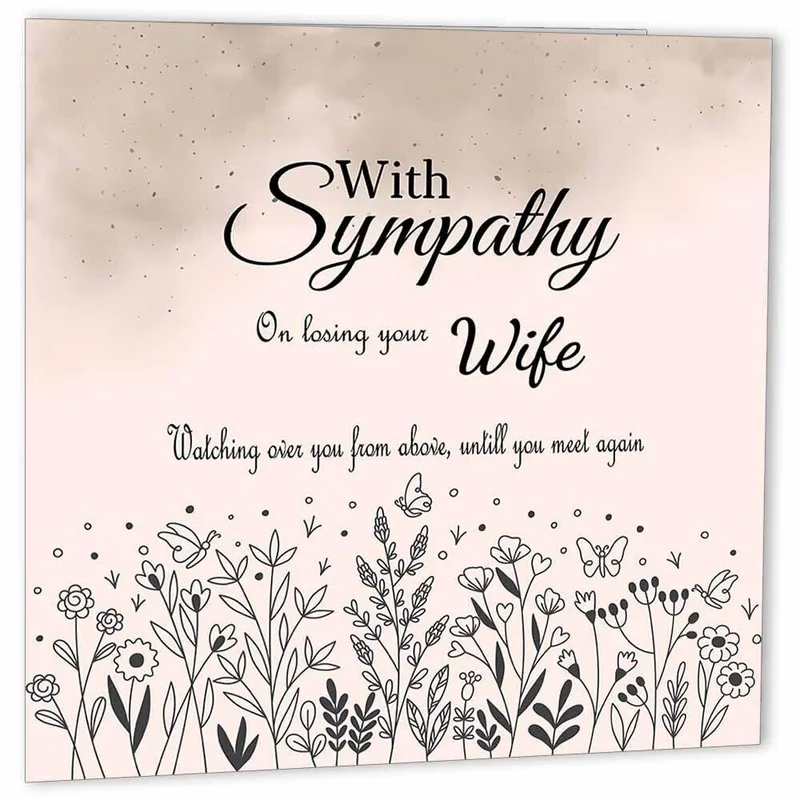Sympathy Losing Wife Card – Black line floral meadow with sympathy text for wife loss – Greeting Card in natural
