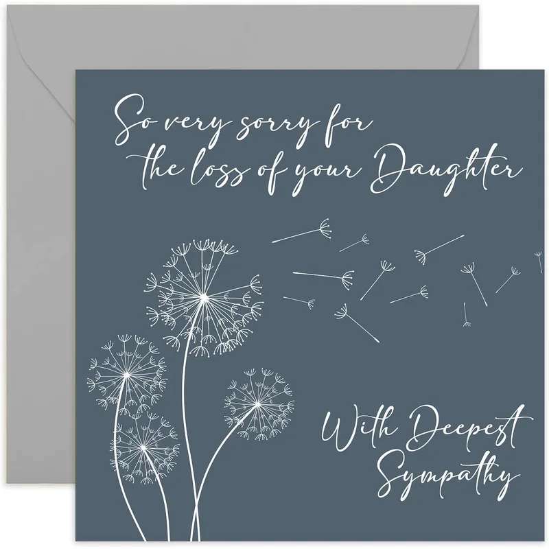 Grey Dandelion Seeds Card for Bereavement and Loss of a Daughter