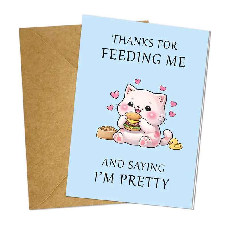 Feeding Me Thank You Card for Cats Who Love Burgers