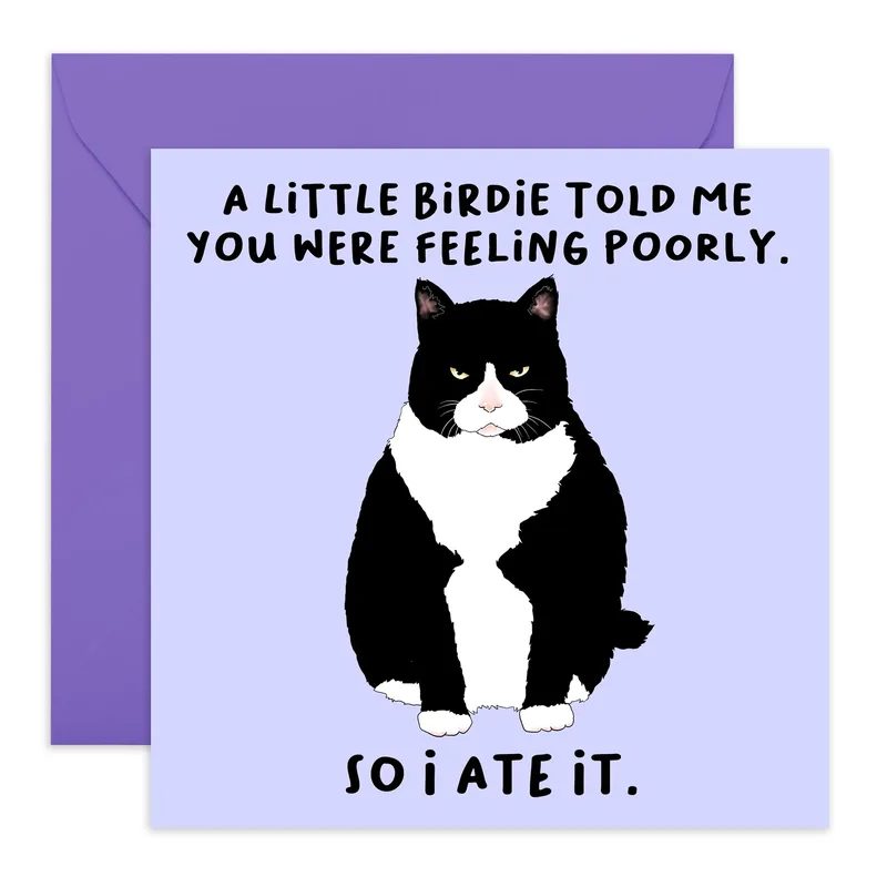 Black White Cat Get Well Card for a Funny Recovery Message