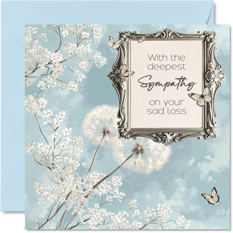 Ornate White Blossoms Sympathy Card for Deep Grief Support