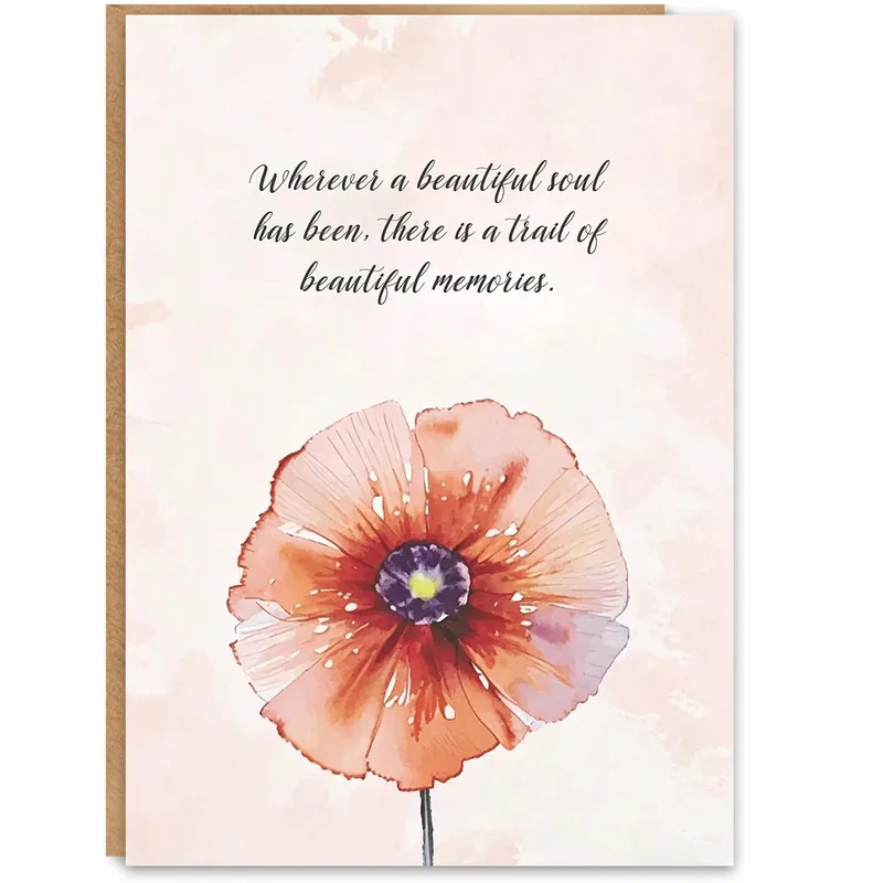 Orange Poppy Flower Sympathy Card Honoring Beautiful Memories