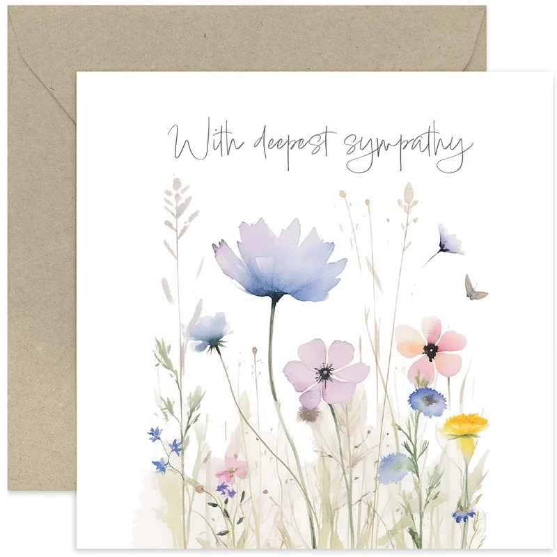 Watercolor Wildflower Meadow Card offers a gentle sympathy