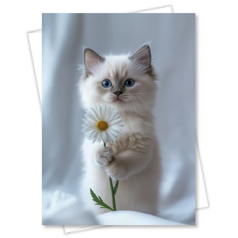 White Kitten Daisy Friendship Card for Pet Lovers