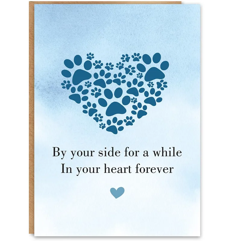 Blue Paw Print Heart Card: A Sympathy Message for Lost Pets