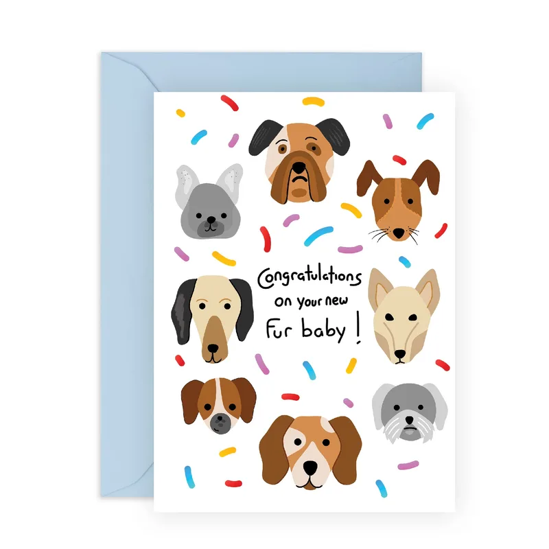 Colorful Dog Heads Congratulations Card for New Pet Owners