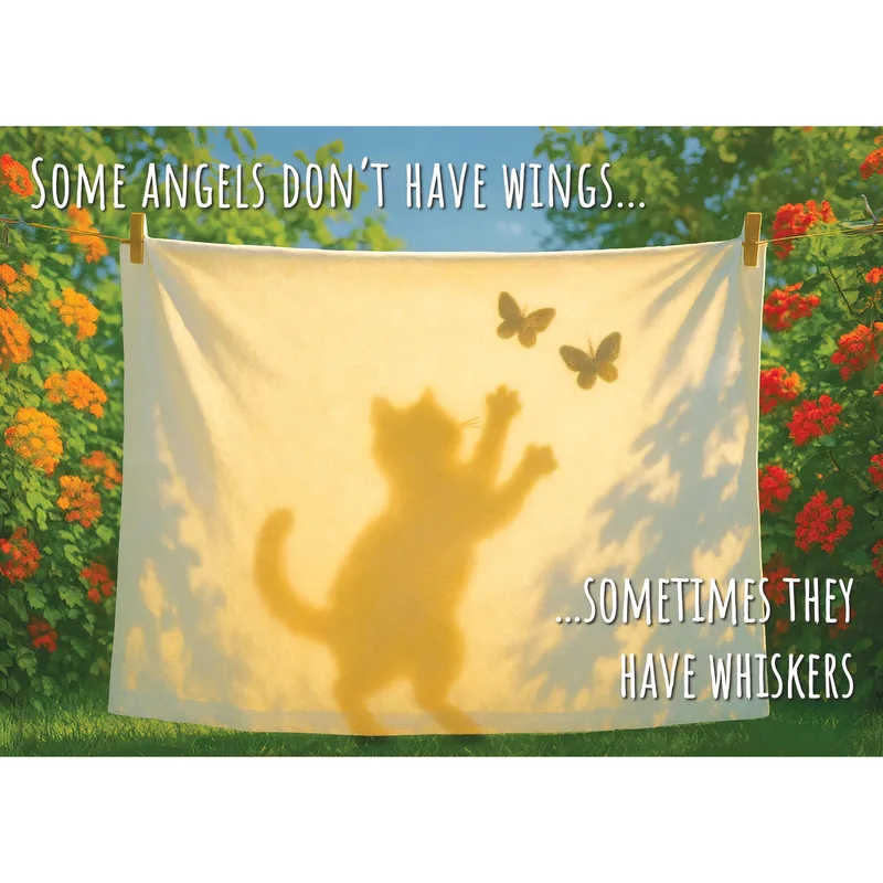 Cat Butterflies Linen Pet Sympathy Card – Greeting Card in natural