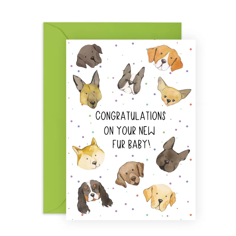 Dog Heads Multicolor Congratulations Card for New Puppy Lovers