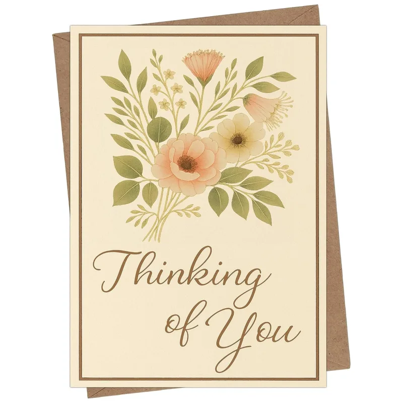 Peach Green Floral Thinking of You Card for Sympathy and Loss