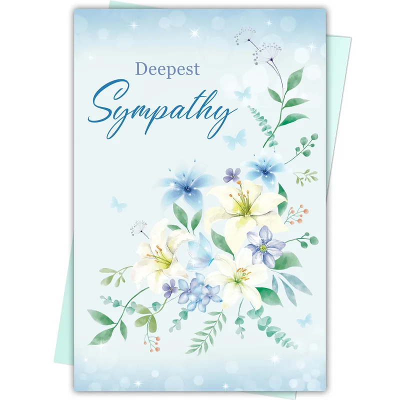 Lilies Butterflies Sympathy Card features watercolor lilies