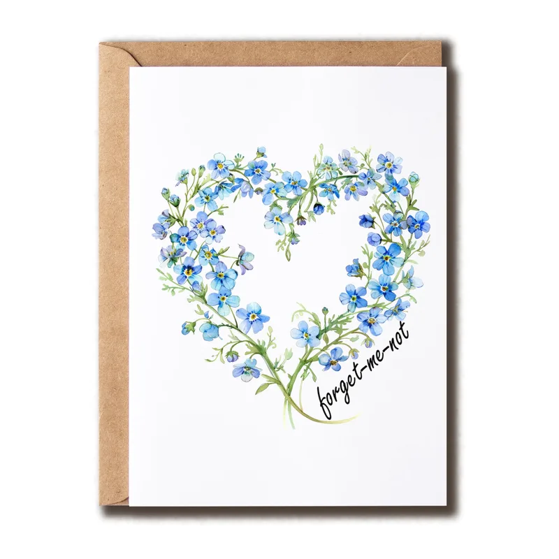 Blue Forget-Me-Not Heart Sympathy Card for Sending Comfort