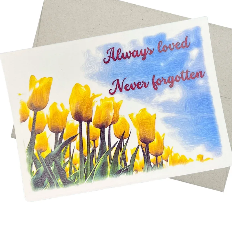 Tulips Blue Sky Sympathy Card featuring yellow blooms