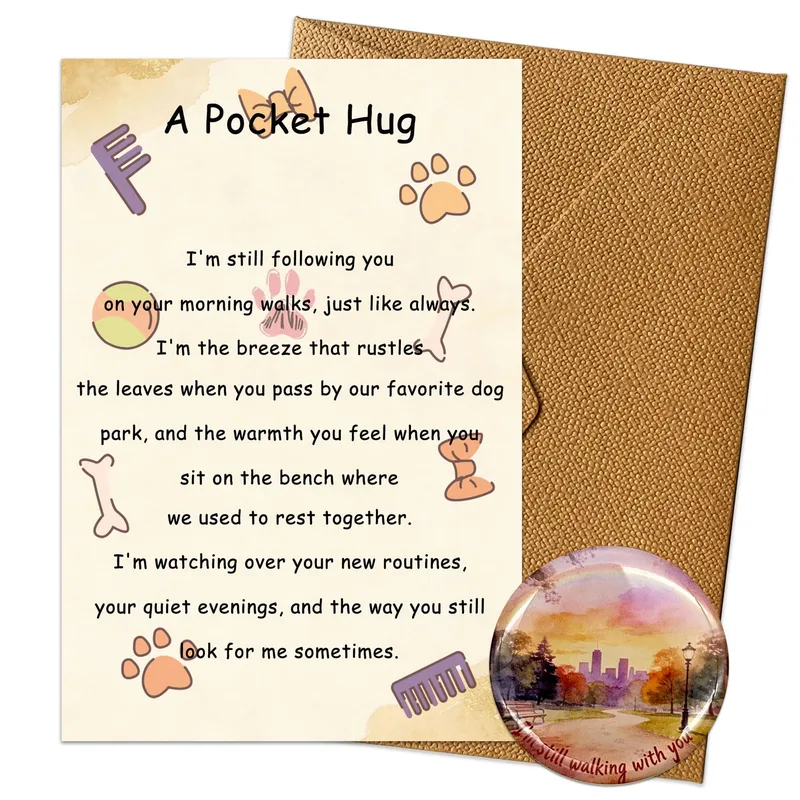 Dog Icons Beige Pet Sympathy Card: A Pocket Hug Memorial Design