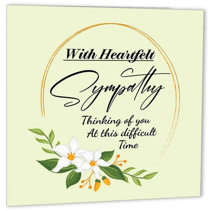 Flowers Gold Circle Sympathy Card for Bereavement Support