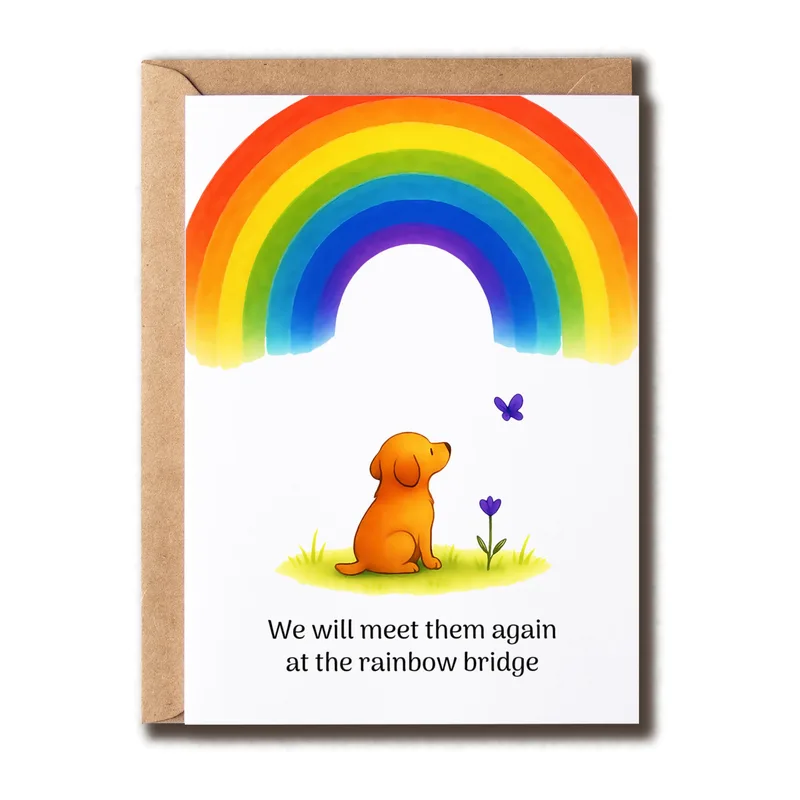 Orange Dog Rainbow Pet Sympathy Card – Greeting Card in natural
