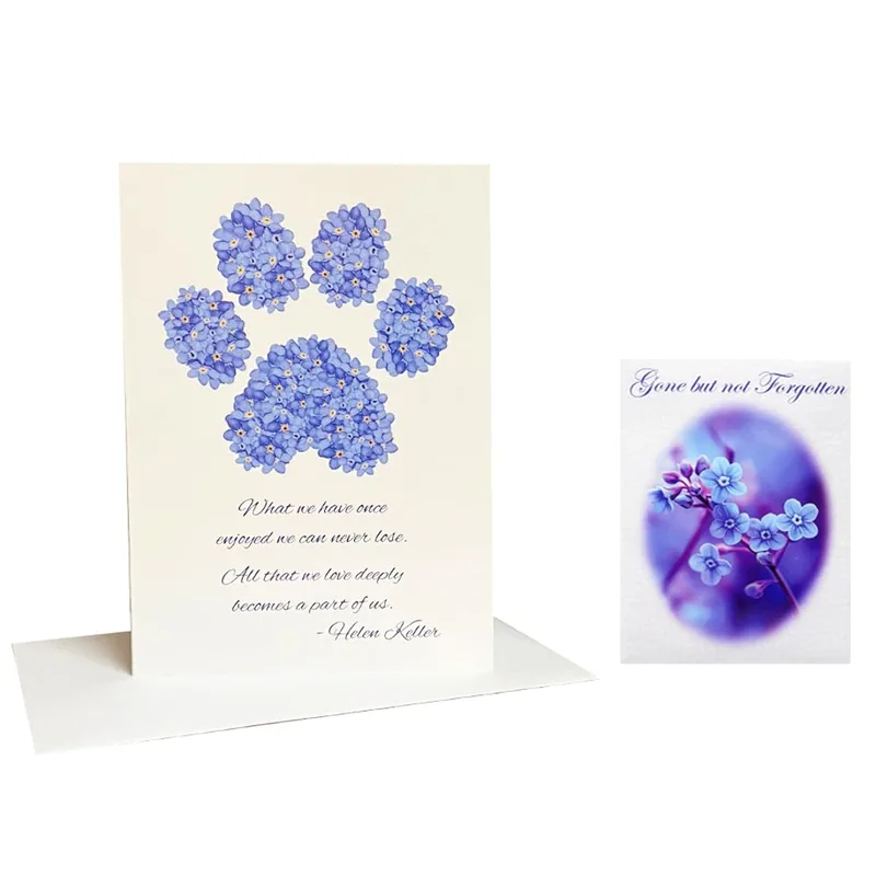 Hydrangea Paw Print Pet Sympathy Card with Helen Keller Quote