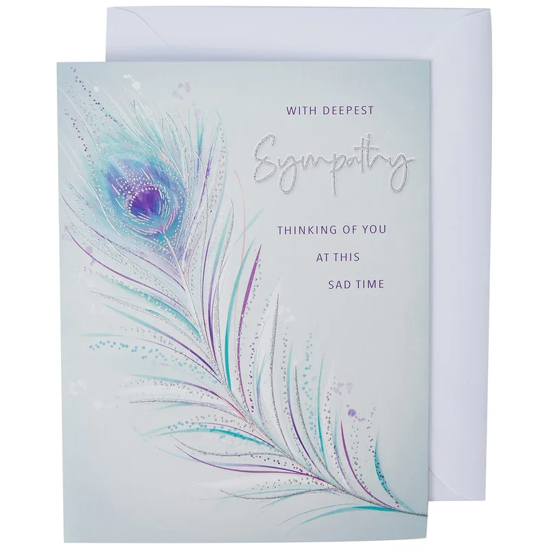 Feather Teal Purple Sympathy Card: A Gentle Tribute to Lost Loved Ones