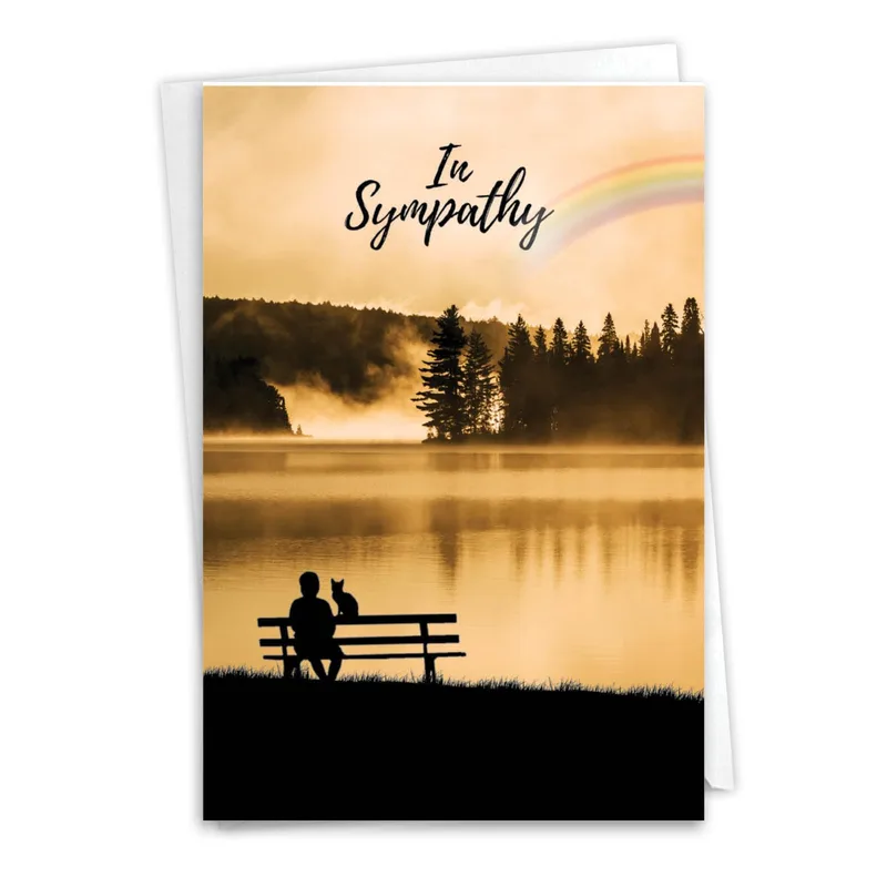Lake Rainbow Bench Sympathy Card for Pet Loss Comfort
