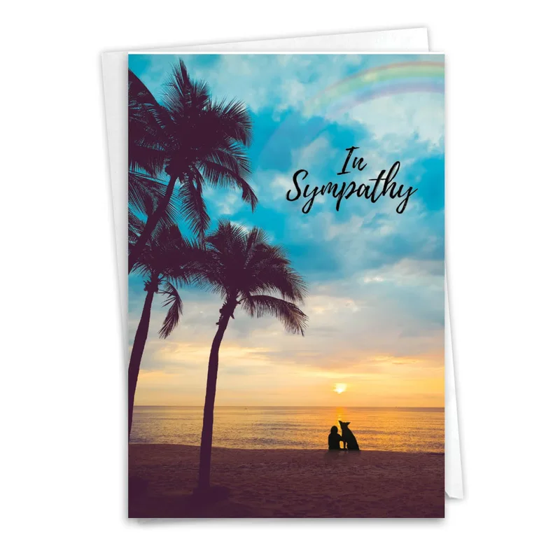 Beach Sunset Rainbow Sympathy Card for a Lost Pet
