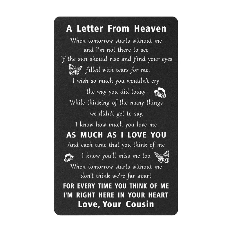Black Poem Sympathy Card A Letter From Heaven Message
