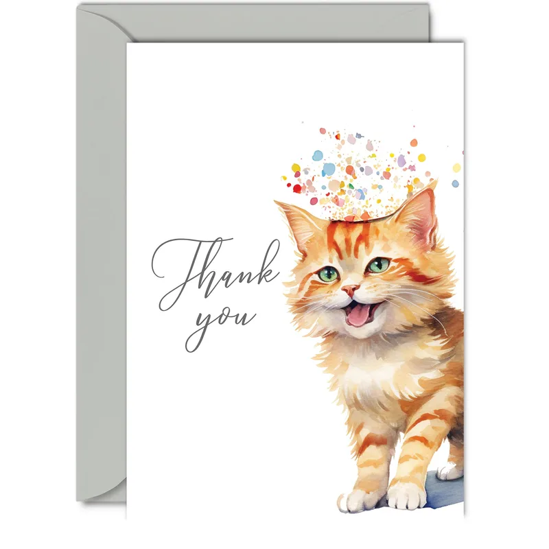 Kitten Confetti Crown Thank You Card for Feline Fans