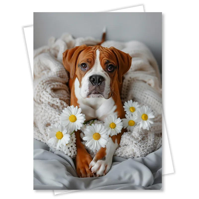 Boxer Dog Daisy Wreath Card for Pet Loss and Sympathy