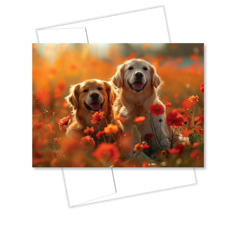 Golden Retrievers Poppy Field Card: A Sympathy Design for Pet Lovers