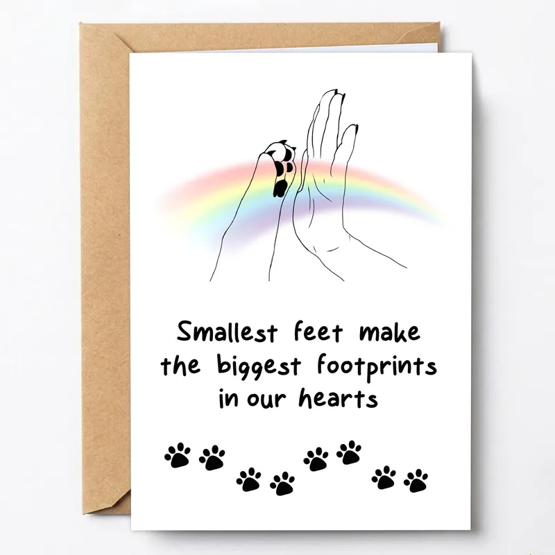 Pawprints Rainbow Hands Pet Sympathy Card for Grieving Pet Owners