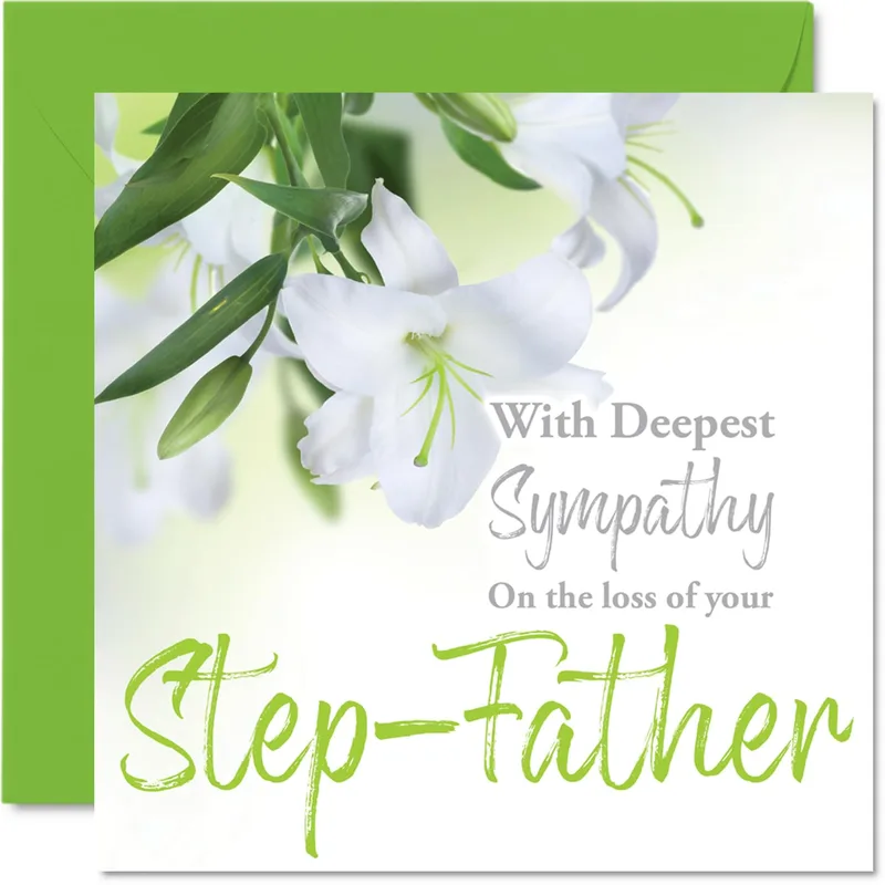 Lily Green Border Sympathy Card for Losing a Step-Father