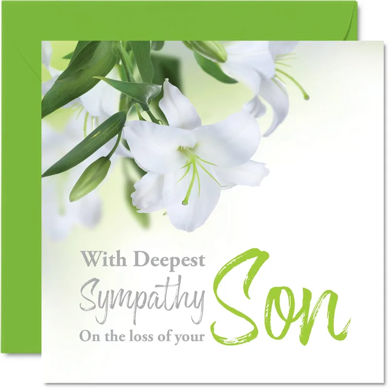 Lilies Green Border Sympathy Card – Greeting Card in natural