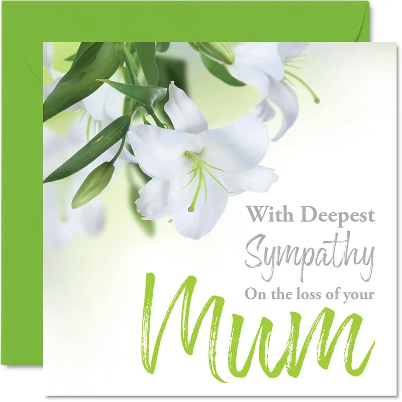 White Lilies Green Border Card for Mom's Passing
