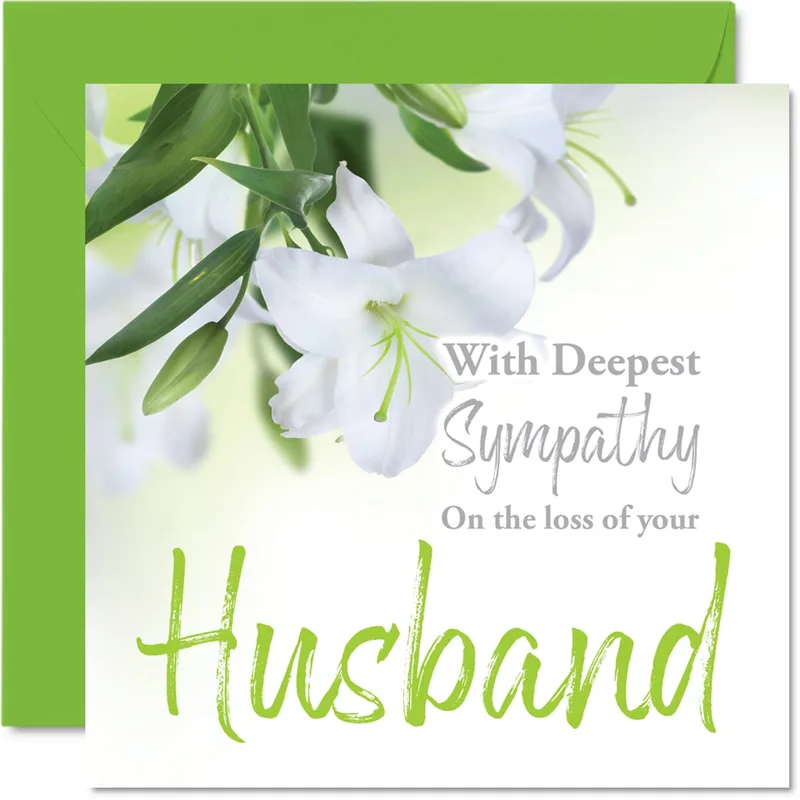 White Lilies Green Border Card Honoring a Lost Spouse
