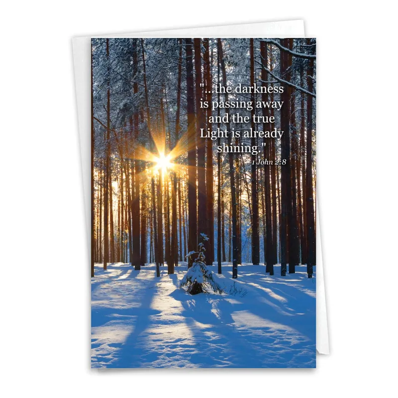Sunrise Through Trees Sympathy Card Offers Faith-Based Winter Comfort