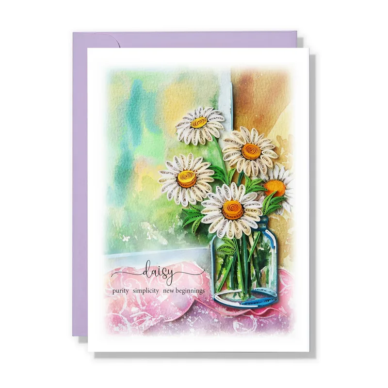 Watercolor Daisies in Jar Card for Purity and New Beginnings