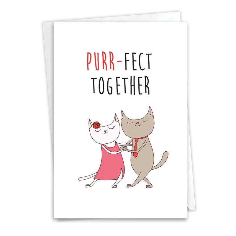 Two Cats Dancing Love Card: Purr-fect Together Greeting