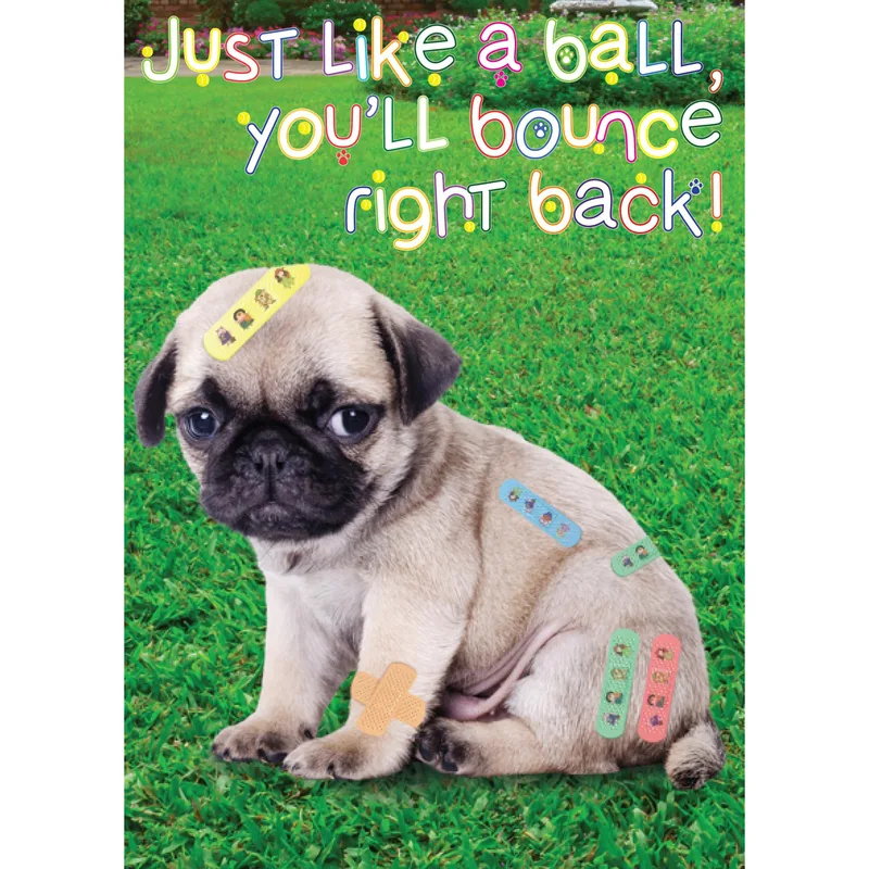 Pug Puppy Grass Get Well Card for Bouncing Back Strong