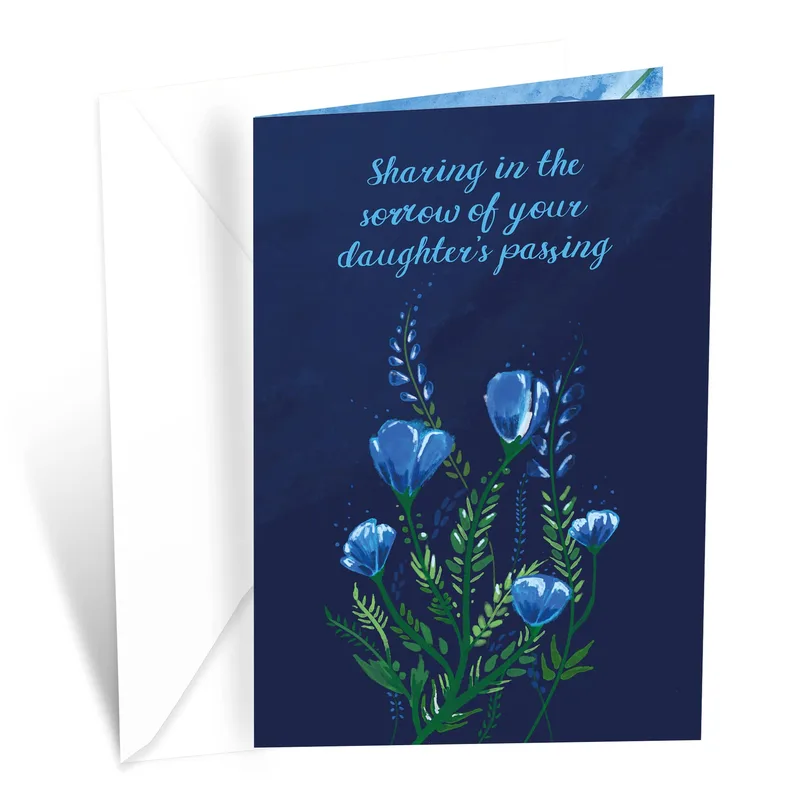 Flowers Navy Background Sympathy Card for a Daughter's Passing
