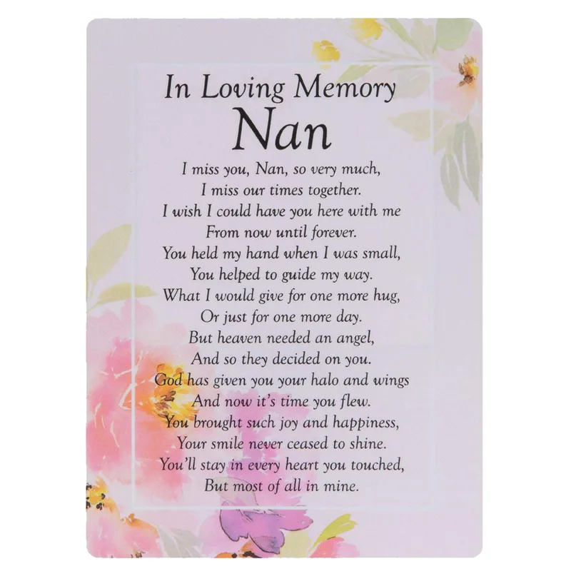 Pastel Memorial Poem Sympathy Card Honoring a Beloved Nan