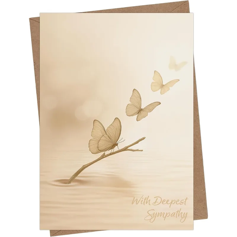 Golden Butterflies Branch Sympathy Card for Bereavement Support