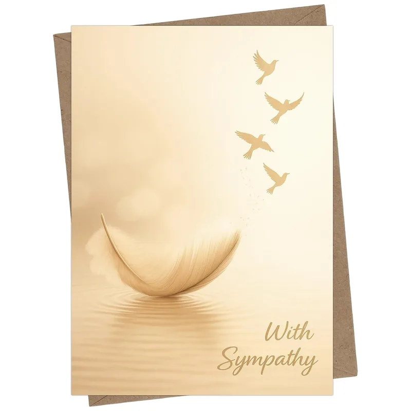 Golden Feather Birds Sympathy Card for Sending Comfort During Grief