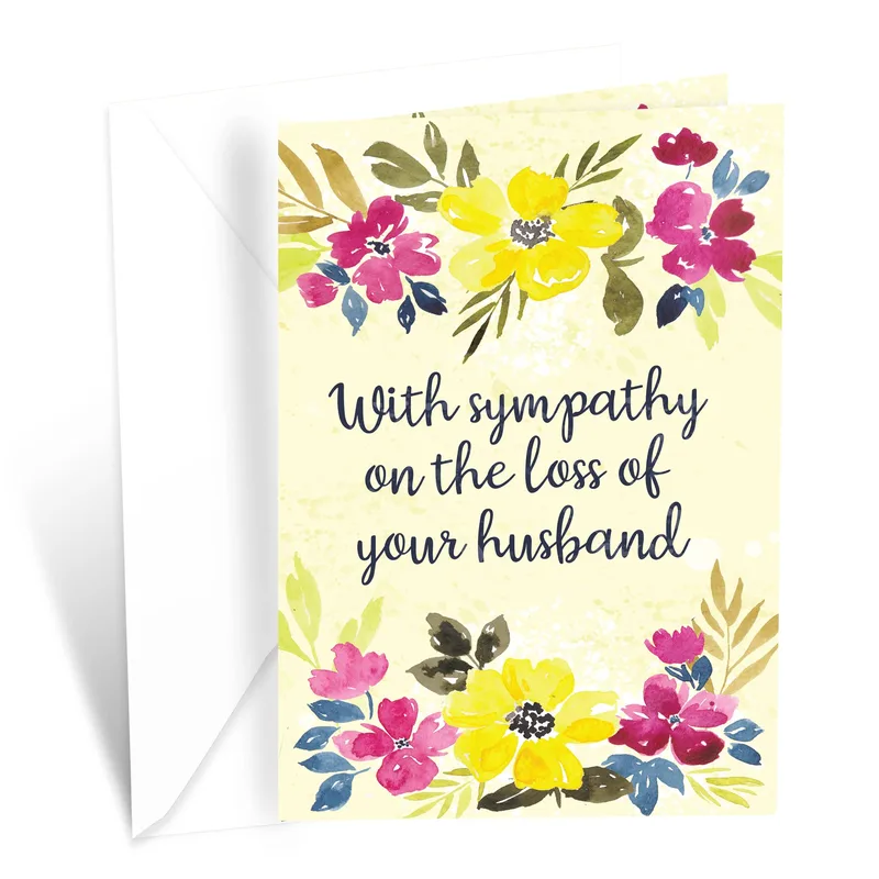 Pink Floral Border Sympathy Card for a Husband's Loss