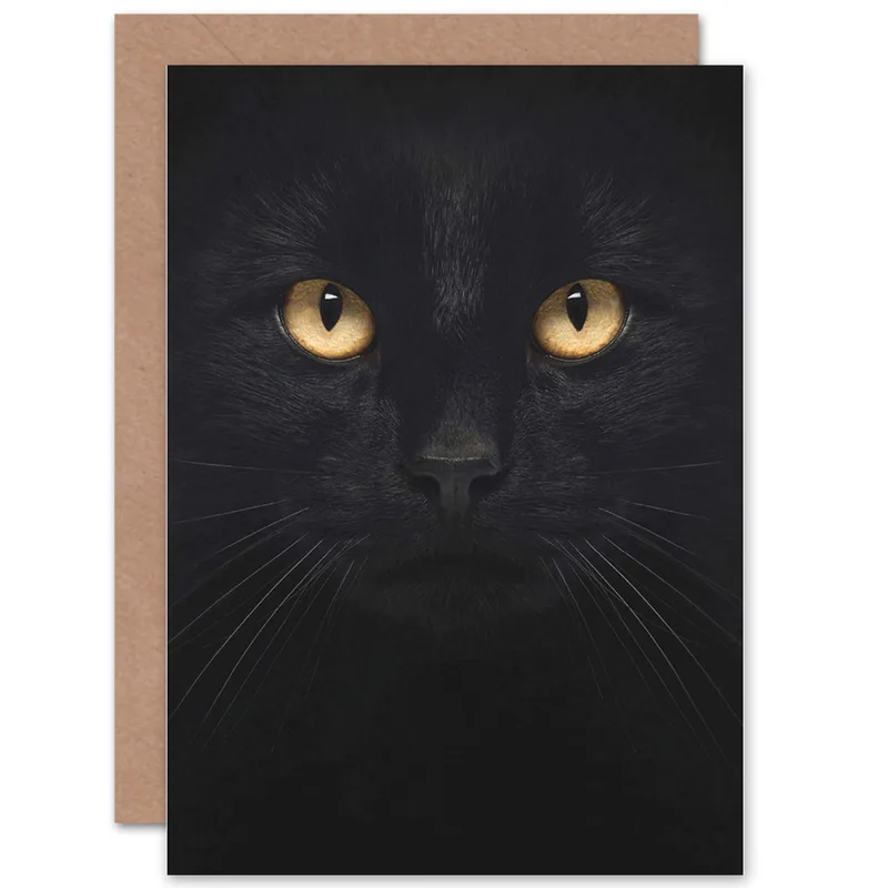 Black Cat Close Up Card: A Realistic Portrait for Pet Lovers